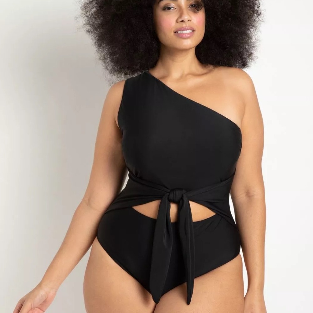Eloquii one shoulder tie front swimsuit